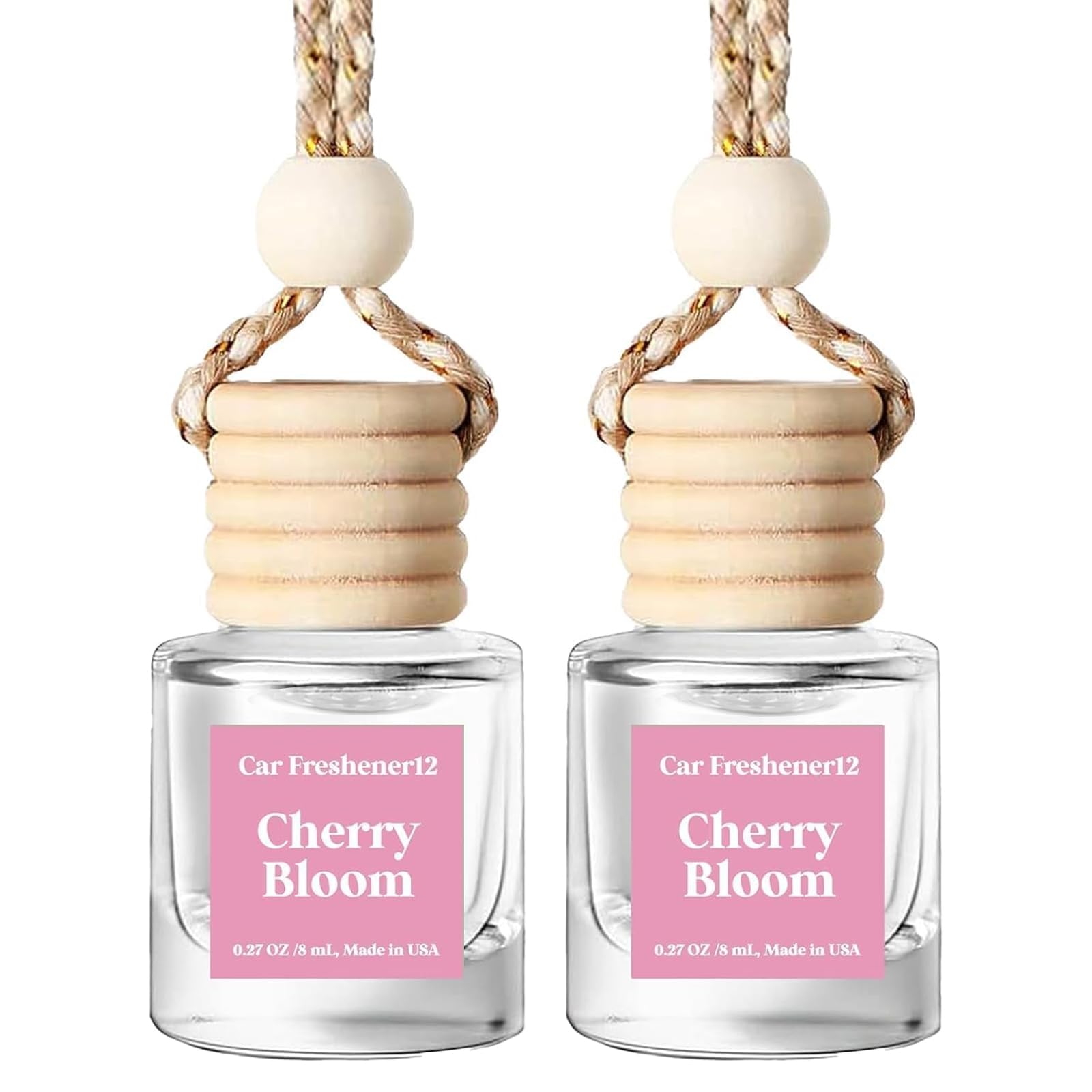 C Classy Hanging Car Air Freshener 2 Pack, Cherry Bloom Essential Oil Diffuser, Long-Lasting Fragrance, Cute Glass Bottle Car Accessories for Women &amp; Men, Made in USA