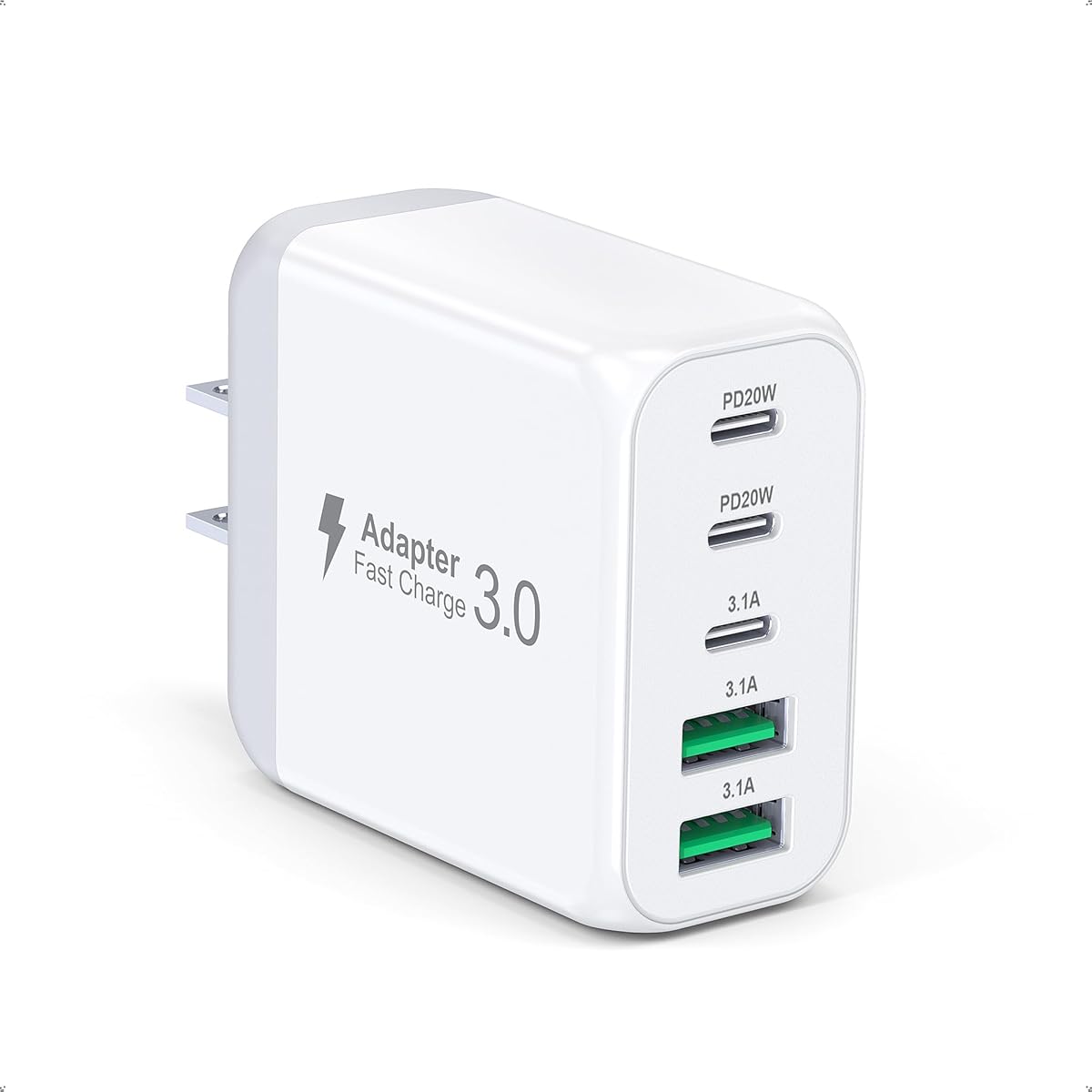 Bloc de chargeur mural USB C 50 W, 1 lot de 5 ports C Bloc de charge rapide Double PD&QC 3.0 mural multiport de type C pour iPhone 17/16/15/14/13/12 Pro Max, iPad, Samsung S25/S24/S23