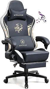 GTPLAYER Gaming Chair with Bluetooth Speakers and Footrest, Dragon Series Video Game Chair, Heavy Duty, Ergonomic, Esports Computer Office Chair,(BLUEGRAY)