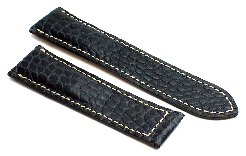 Sulla Alligator pasek do zegarka wykonany ręcznie w Niemczech, kompatybilny z szerokimi zapięciami składanymi, biały szew 20 mm granatowy