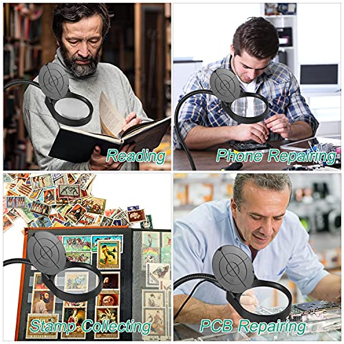 Daerzy Lâmpada de ampliação 5X com braçadeira Luz de mesa Brilho ajustável USB LED lâmpada de amplia