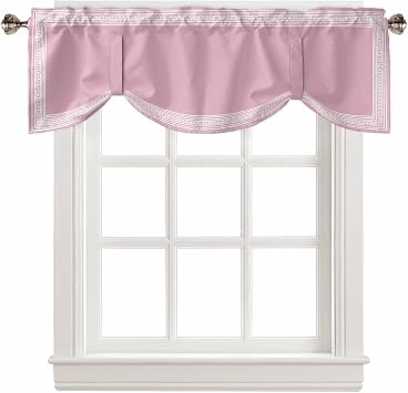 Pink Abstract Art Tie Up Valance for Windows Greek Key Geometric Country Farm Adjustable Curtain Valance Rod Pocket Balloon Shade Window Treatment for Kitchen Living Room Bedroom 42x18inch