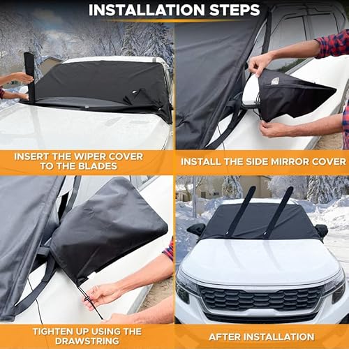 Econour Snow Cover With Side Mirror Covers + Car Windshield Snow Cover | Automotive Winter Car Accessories To Prevent Frosting Featured With In-Built Poles, Flaps & Elastic Straps For Security #TOP6