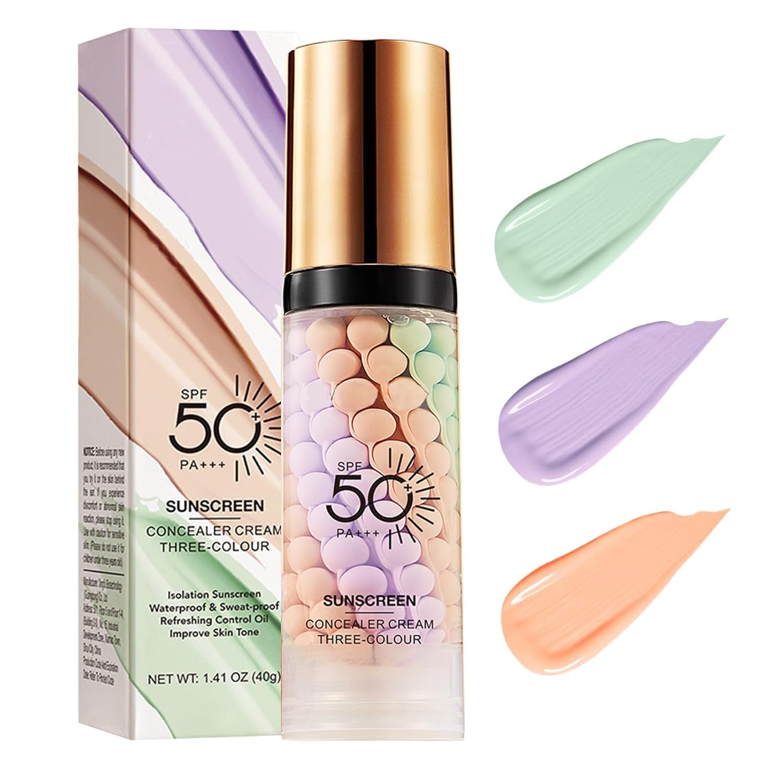 3 In 1Primer for Face Before Makeup,Sunscreen Color Corrector Primer,SPF 50 1PCS Purple Pink Green