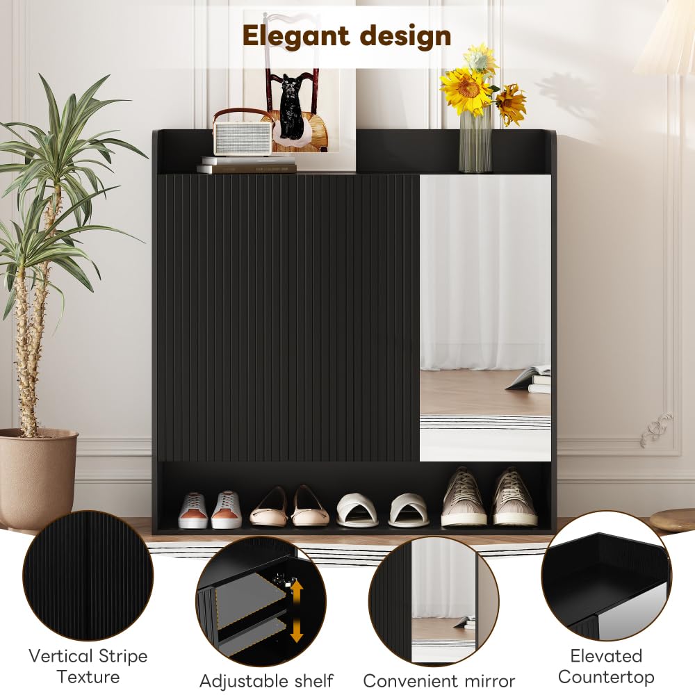 I0I&I0I Zapatero con espejo negro de varios pisos, alta capacidad, ahorro de espacio, moderno zapatero para pasillo, entrada, espacio de almacenamiento, muebles con estructura vertical