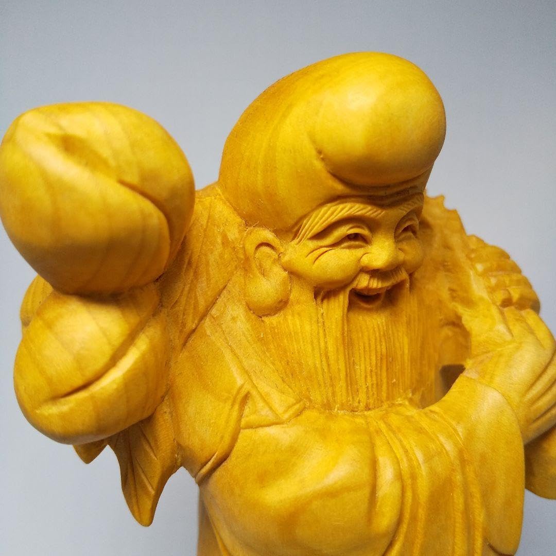 木製彫刻 七福神　寿老人　インテリア　オブジェ Amazon.co.jp: 七福神 寿老人 木彫り 置物 : ホーム＆キッチン