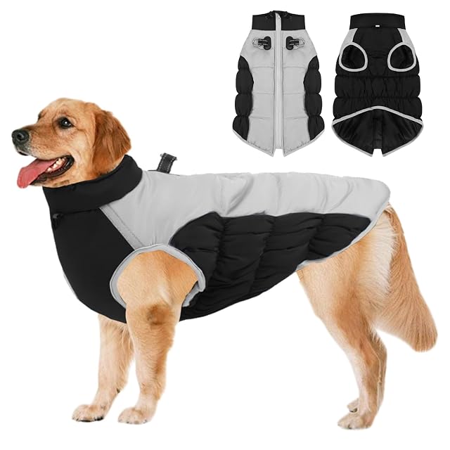 Abrigo Perro Grande,Abrigo Perro Cremallera Inverno Reflectante Cuello Alto,Abrigo Perro Mediano Grande Tiras…