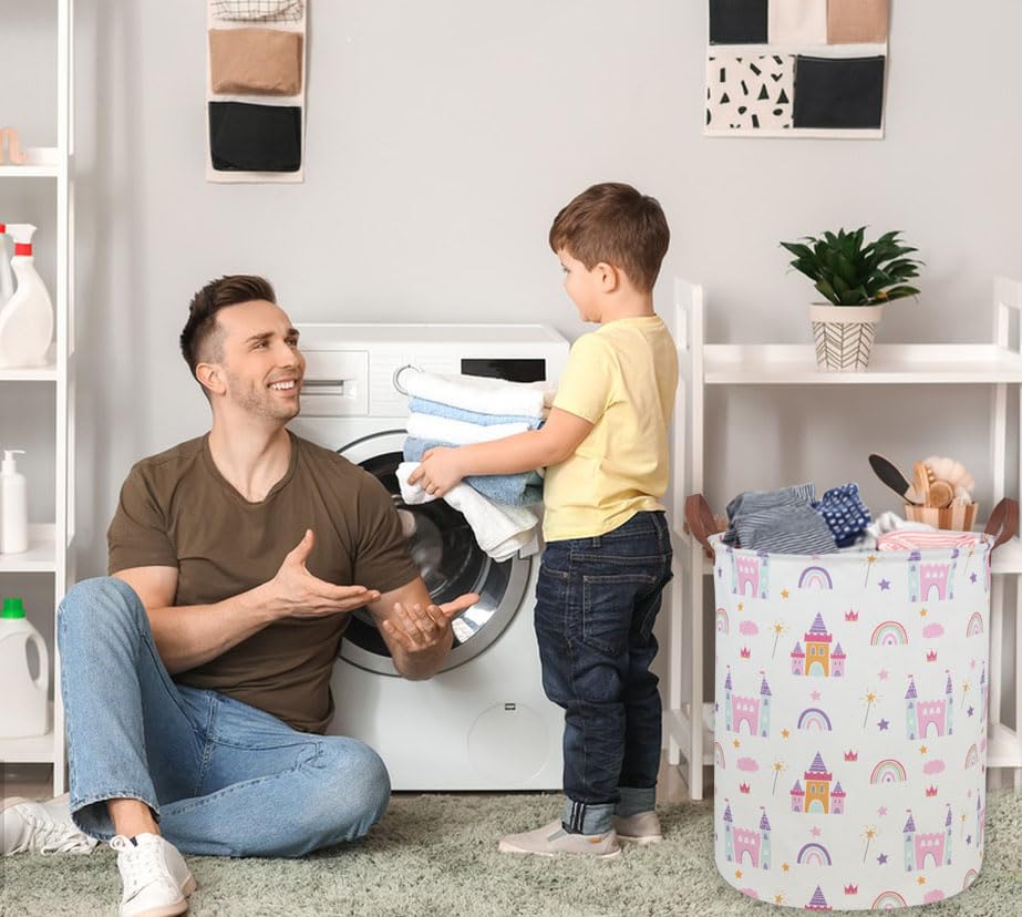 Image of Kids Laundry Hamper Girls Hamper for Nursery Boy and Girl Elephant Hamper Cute Kids Toys Storage Bin Organizer Room Decor for Home(Castle)