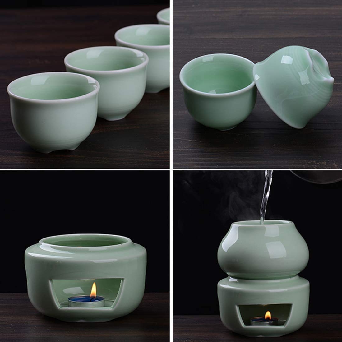 LTLWSH Keramische Japanse Sake Set met Warmer, 4 Sake Cups, Serveer Karaf & Warmer Bowl, 6 stuks