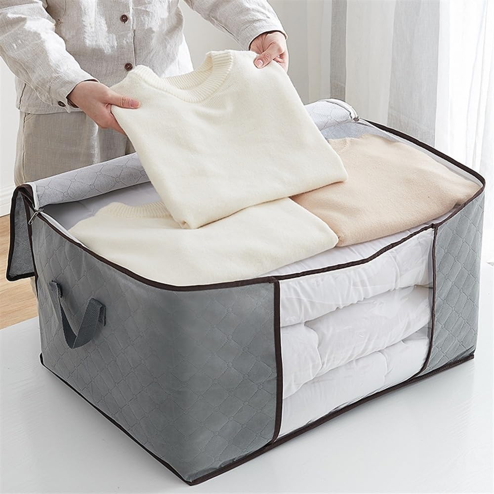 Contenedores de almacenamiento de ropa, organizadores de armario, contenedores de almacenamiento con asas duraderas, tela gruesa para ropa, manta (gris, 60 x 40 x 35 cm)