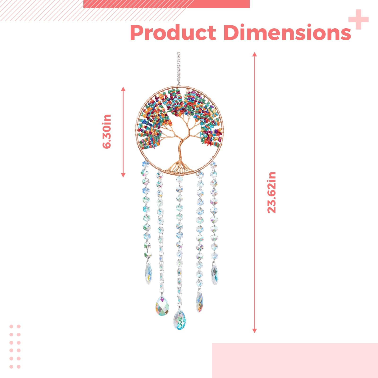 Traumfänger Wandbehang, großes Lebensbaum-Achat und Strass-Sonnenfänger-Set, ideal für Schlafzimmer und große Räume, mit lebendigen Kristallen und goldenem Drahtrahmen