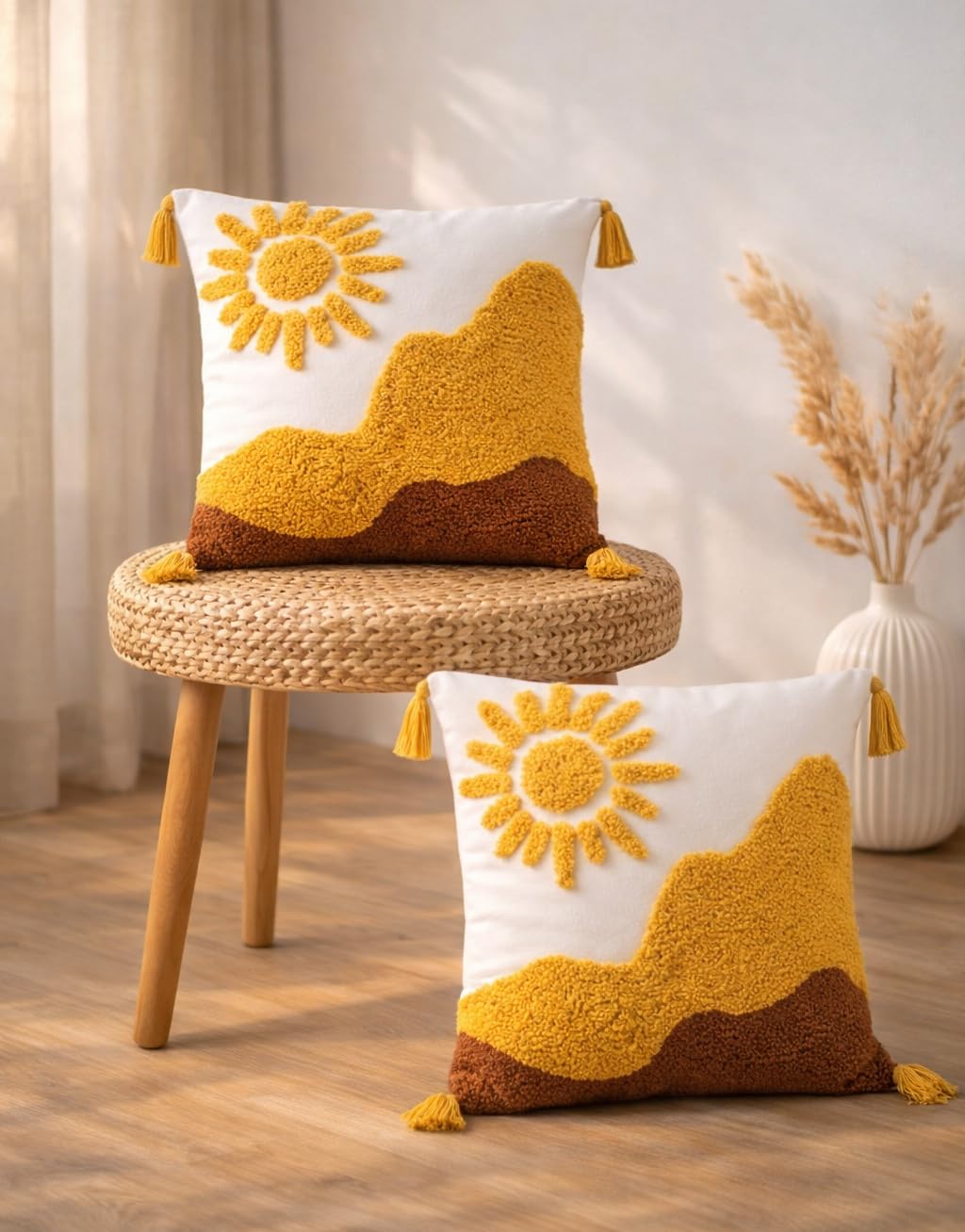 Attractive Boho Cushion Covers | Cotton Printed Pillow Cases with Hidden Zipper | Soft Decorative Throw Covers for Sofa, Bed and Home Decor | 16x16 Inch, Pack of 2 (Design 14)