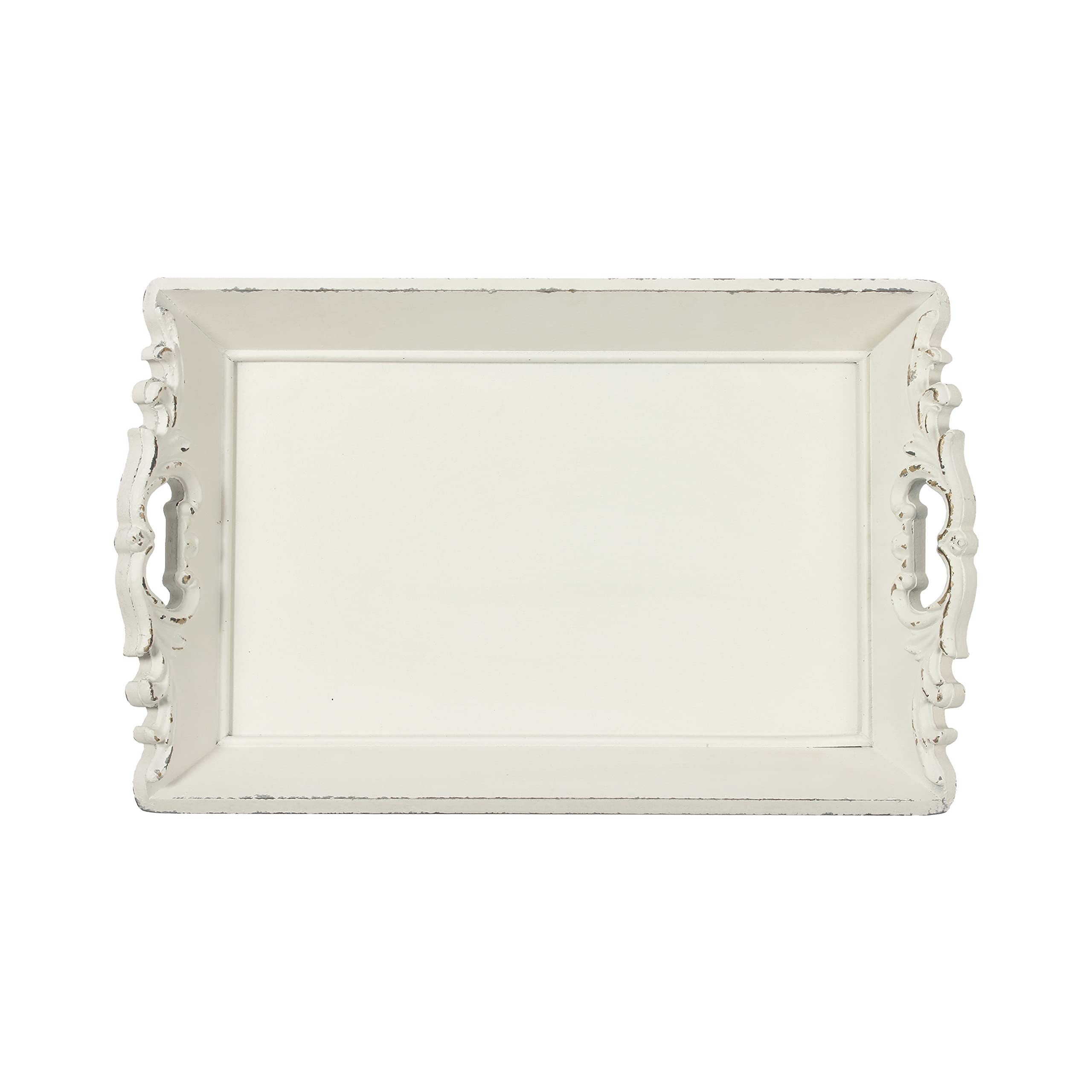 Photo 1 of Large Ottoman Tray for Food, Snack, Breakfast in Bed, Unique Rustic Wooden Tray with Handles, Rectangular White Decorative Trays for Coffee Table Dinner Kitchen, Wooden Handcrafted Tea Tray White 22.2" X 14.2" X 3.9" Wood