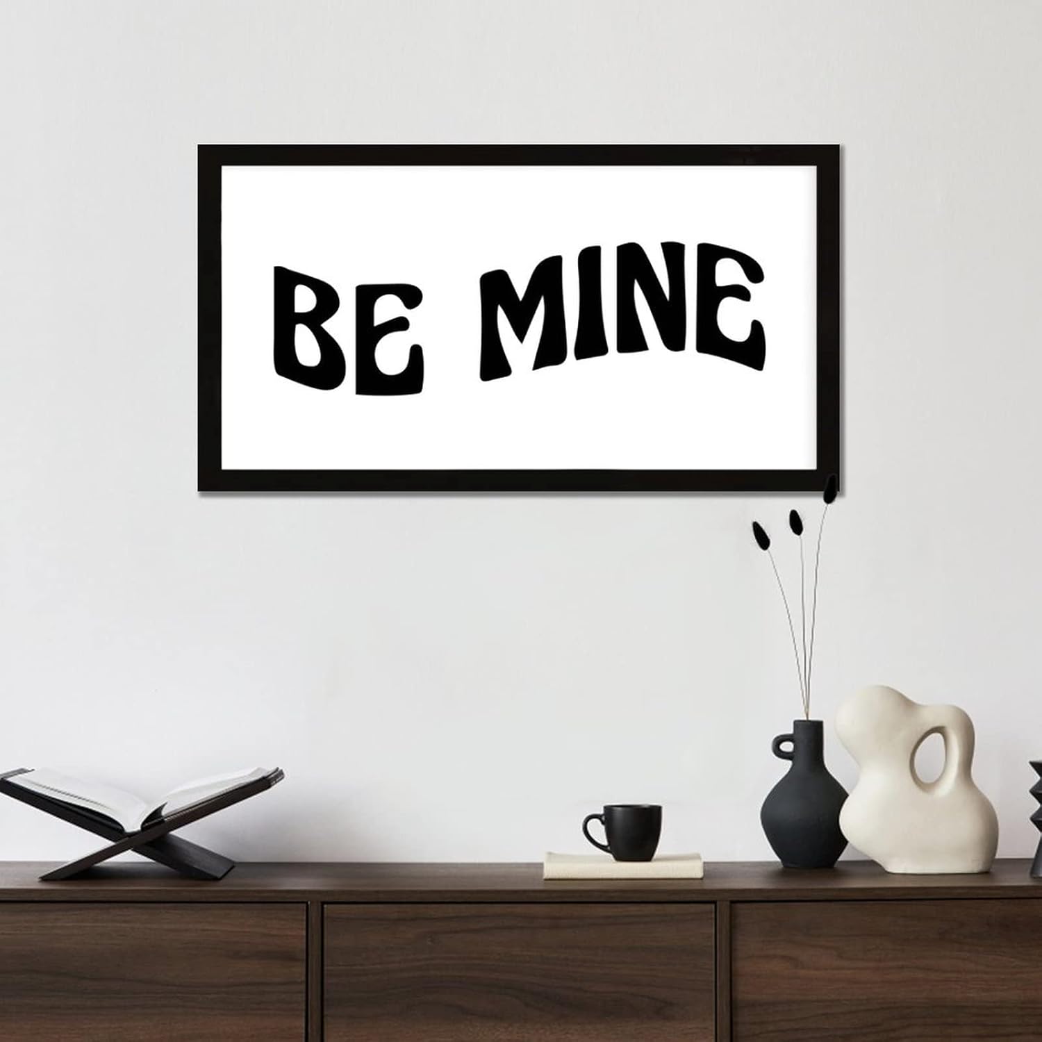 Religious Quotes Farmhouse Wood Sign Positive Quotes Valentine's Day Theme Be Mine Black Frame Wooden Plaque Valentine's Day Gift for Kitchen Cafe Bar Farmhouse Porch Cottage Wall Decor 12x22in