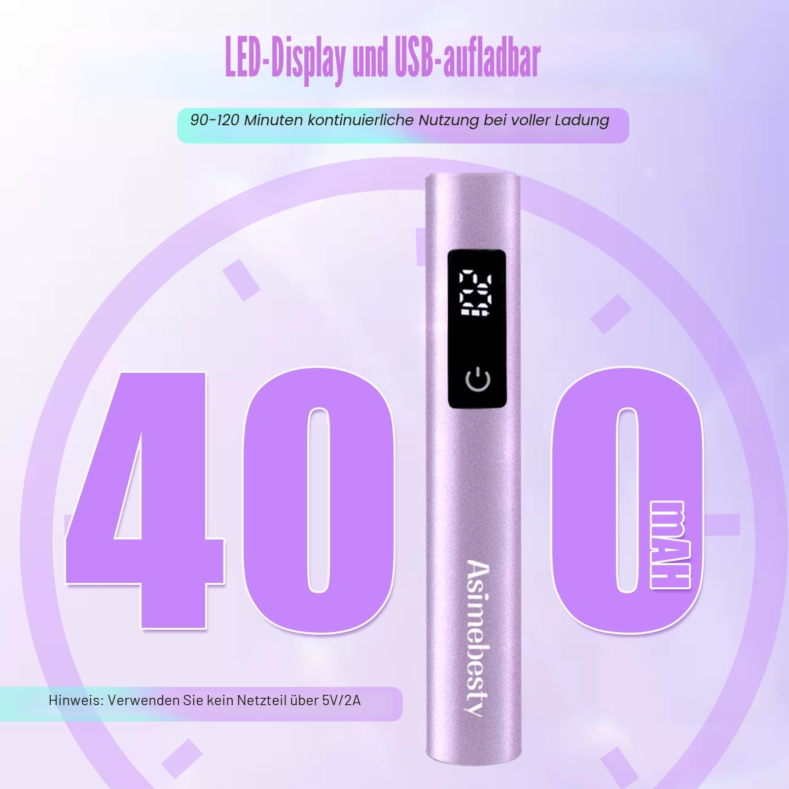 UV Lampe für Gelnägel, Wiederaufladbar Mini U V LED Lampe für Nägel, Kleine UV Nagellampe für Gel Nagellack mit Ständer, 20/60/90S, zum Aushärten von Nagelkleber Nail Tips, Violett