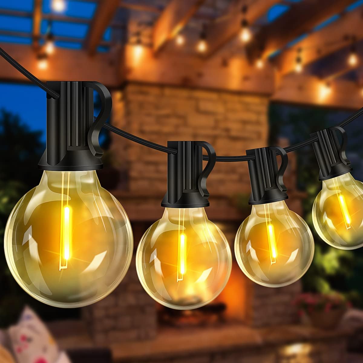 Seklin Outdoor Garden Festoon String Lights 36ft Waterproof Outside Gazebo Light Mains Powered