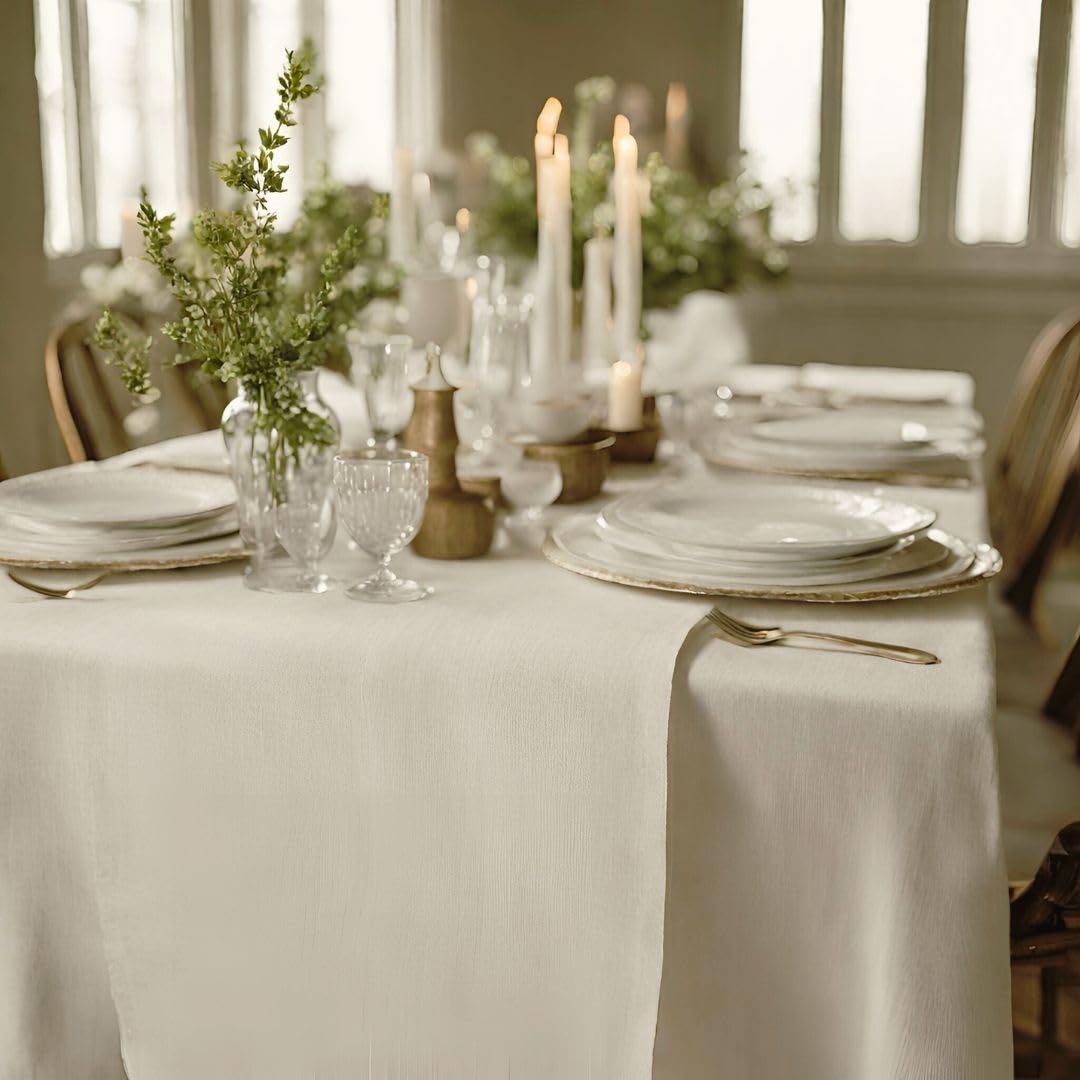 Cuore di lino - Chemin de Table en Pur Lin 100 % Made in Italy Ajour Blanc crème (50 x 150 cm)