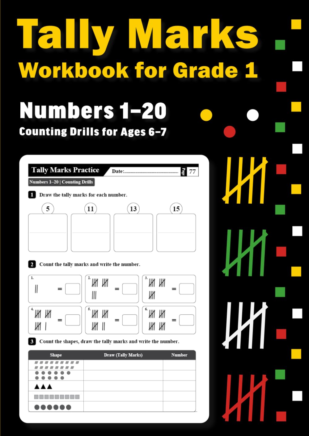 Tally Marks Workbook for Grade 1: Numbers 1–20 | Counting Drills for Ages 6–7