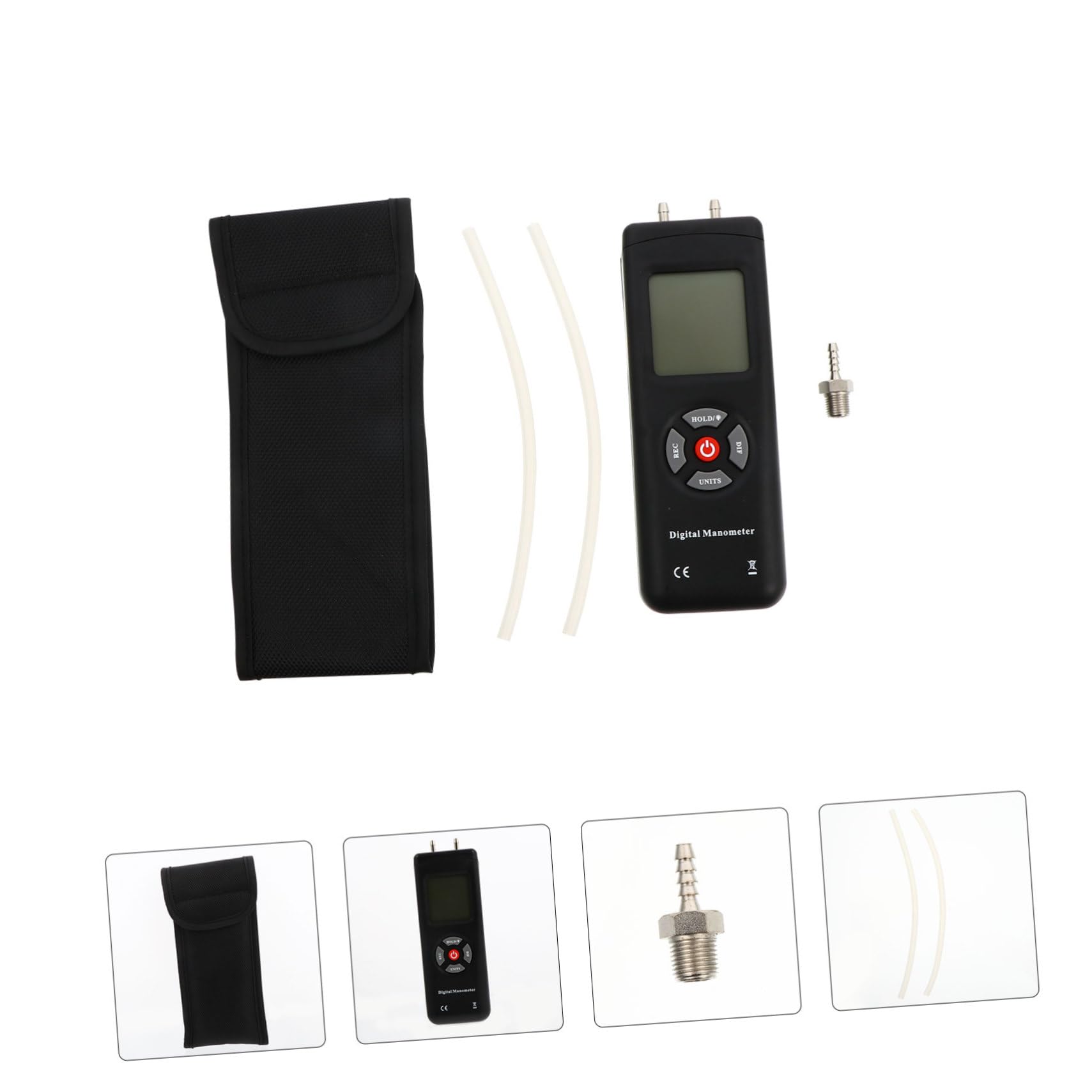 Digitales Dual Differenzial Manometer mit Zwei Eingängen, Schwarz | Abs Gehäuse, 11 Druckeinheiten, Datenspeicherung und Automatische Abschaltung