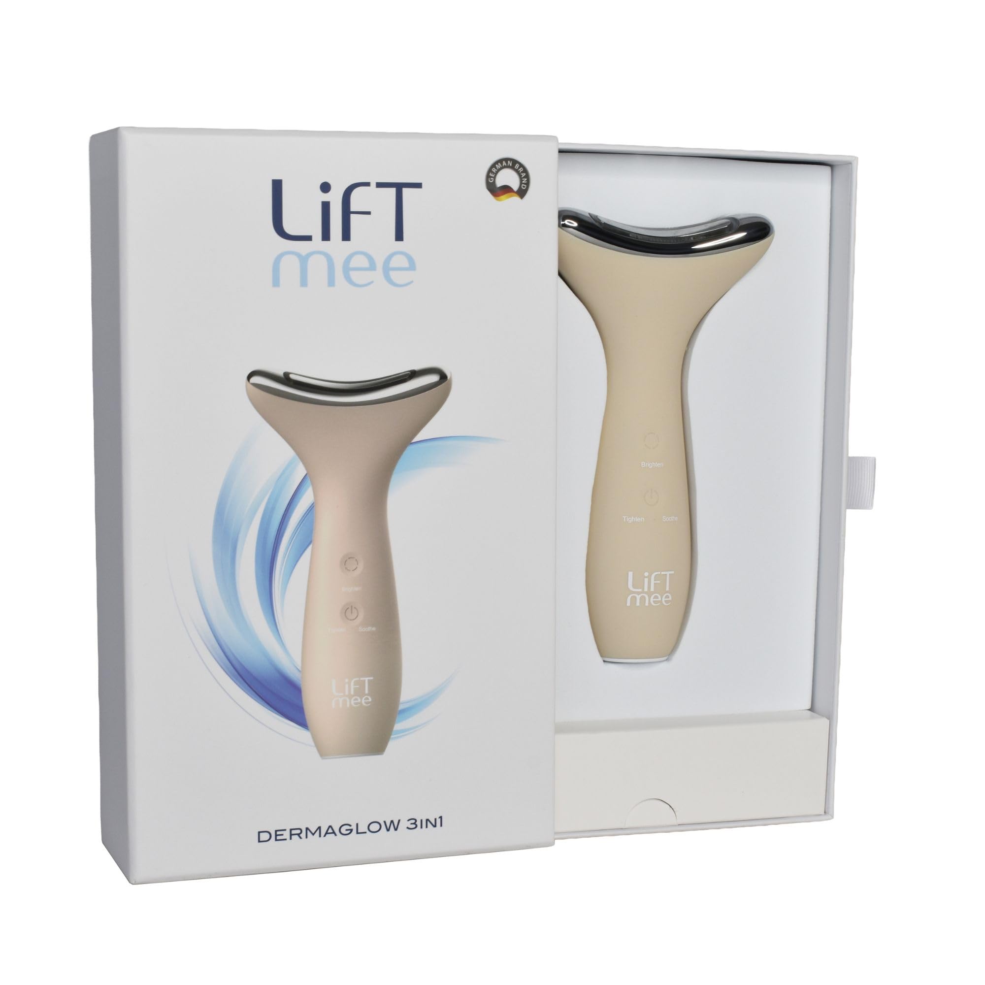Dermaglow 3in1, Gesichts- und Körpermassagegerät mit 3 Pflegeprogrammen und 5 EMS-Intensitätsstufen, LED Lichtbehandlung Blau, Grün & Rotlicht zur Straffung, Aufhellung & Beruhigung der Haut
