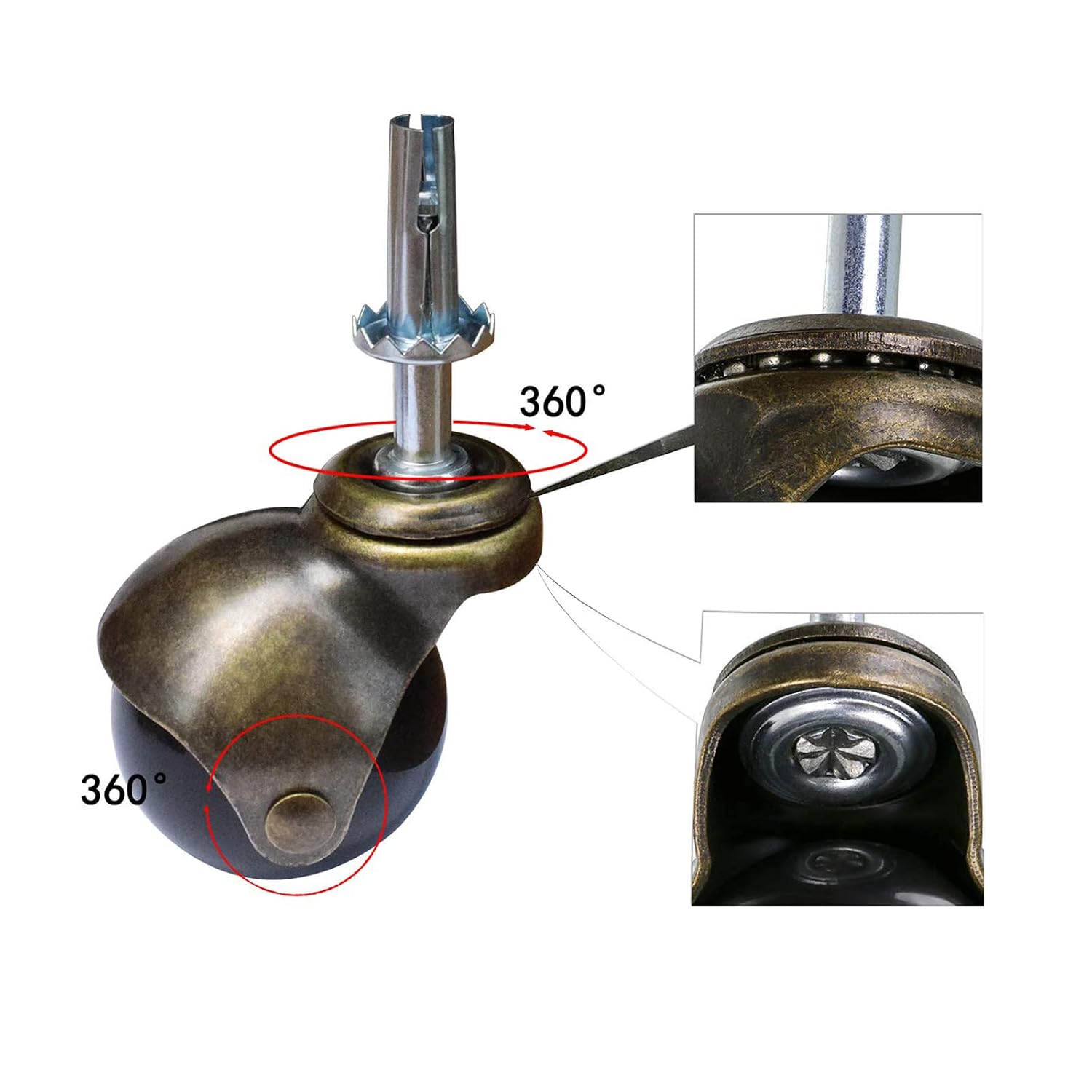 Ball Caster Wheels, Vintage Furniture Replacement Castors for Chair, Leaf Table, Tea Trolley - 30kg Load Capacity Each for Ottomans, Wheelchair, Coffee Table - Swivel Casters (4 Pcs)