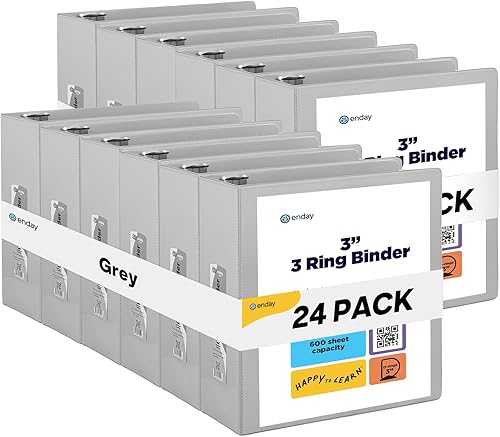 Vista 15 de Carpeta de 3 anillos de 1 pulgada, cubierta transparente de 1 pulgada con 2 bolsillos interiores, carpetas de anillos redondos de colores, en gris