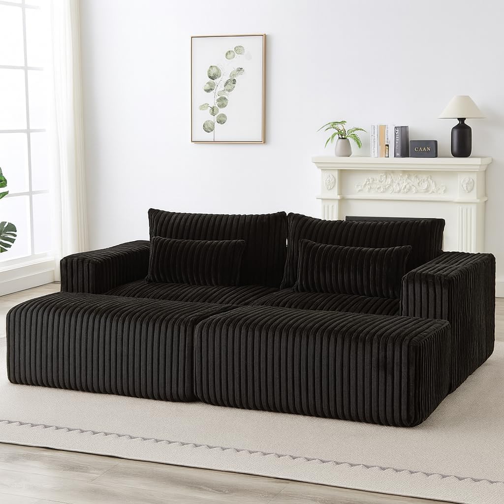 87" Oversized Sectional Lounge Chaise,No Assembly Required,Cloud Plush Loveseat with Two Removable Footstool,Fluffy Modern Sleeper Chair for Indoor Living Room Bedroom