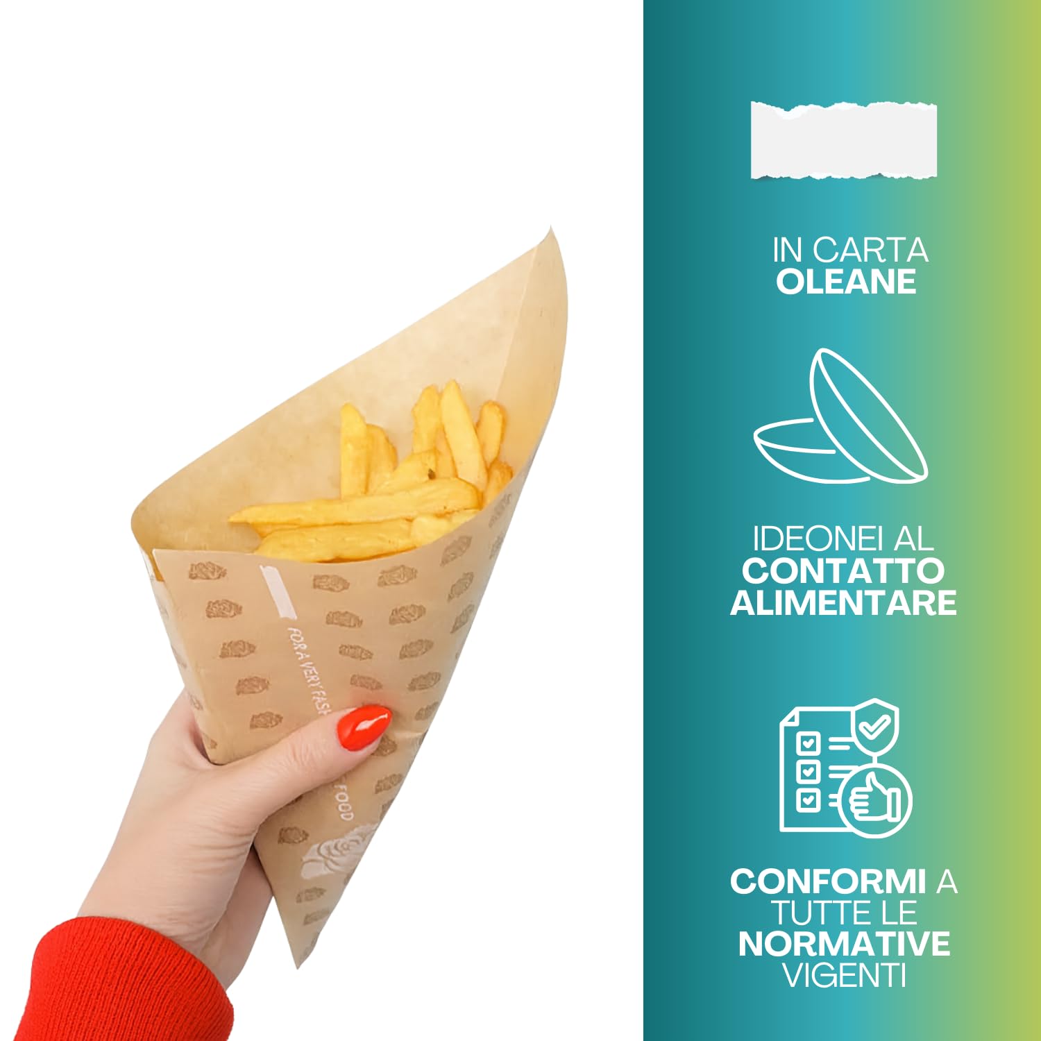 Virsus Coni per fritti in carta di colore avana, misura 17x24 cm, peso 70gr, in carta Oleane Anti Grasso, resistenti, per forno, piastre e microonde, cono per alimenti, patatine (250)