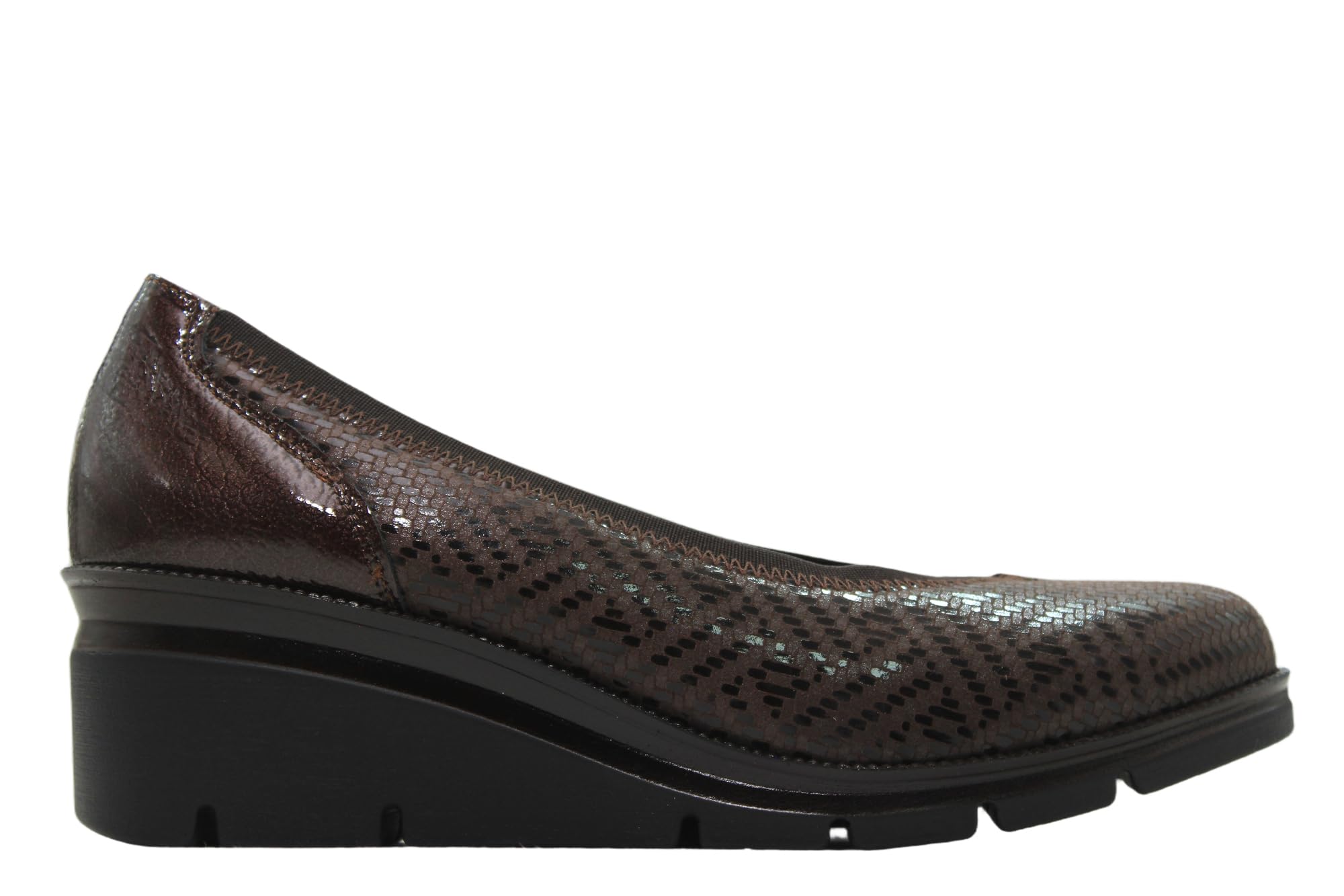Pitillos - Zapatos de salón de Piel y Tela grabada, con cuña, Cuello elástico, Suela Goma, para: Mujer
