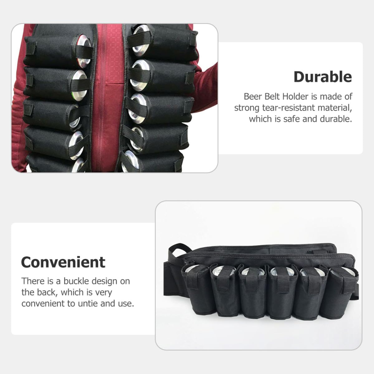 Cinturón de Cerveza Ajustable Portátil Negro 12 Compartimentos Soporte para Cinturón de Cerveza para Camping Senderismo Picnic Almacenamiento de Bebidas al Aire Libre