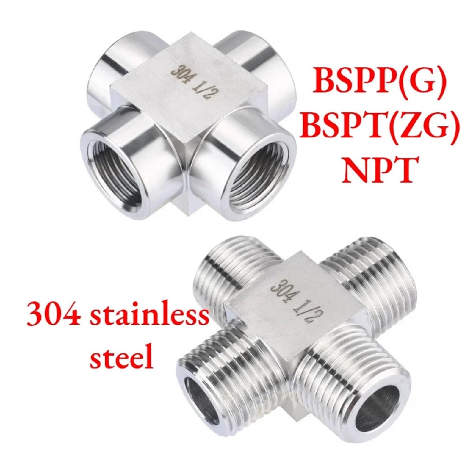 Raccordo di conversione in acciaio inossidabile 1/8" 1/4" 3/8" 1/2" 3/4" 1" M14 M20 Femmina Maschio Croce Raccordo per tubo divisore in acciaio inossidabile a 4 vie (maschio BSPT (ZG), M20x1,5)