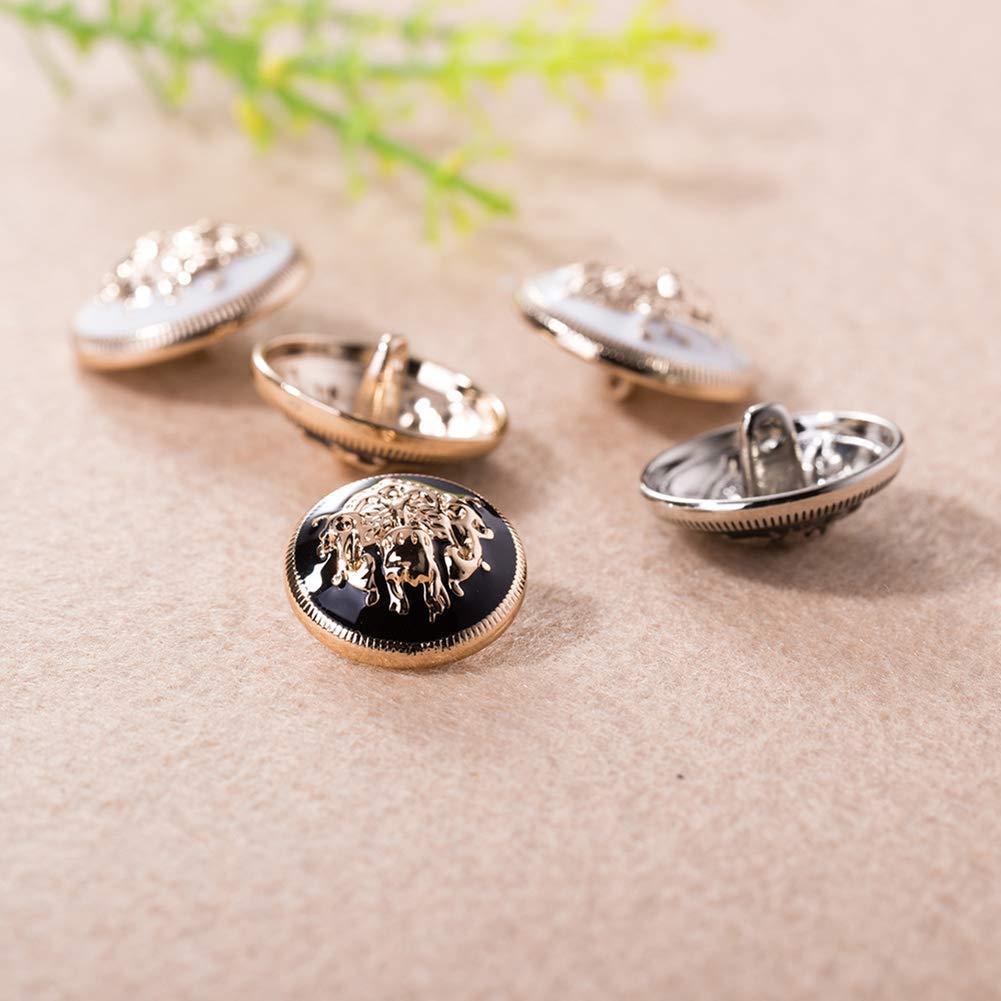 10pcs 12.5mm Metal Buttons - Gold & Black Double Lions Design, For Coats, Sewing, DIY Craft