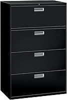 HON 4-Drawer Lateral File Cabinet with Lock, 18" Deep Black Metal Office Storage for Letter/Legal/A4 Files