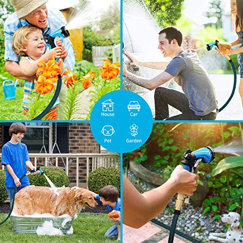 BFULL 100FT Garden Hose, Expandable Water Hose with 10-Function Spray Nozzle, Durable Strength 3750D, 4-Layer Latex, Flexible Leakproof Water Hose with Solid Brass Connector for Watering & Washing