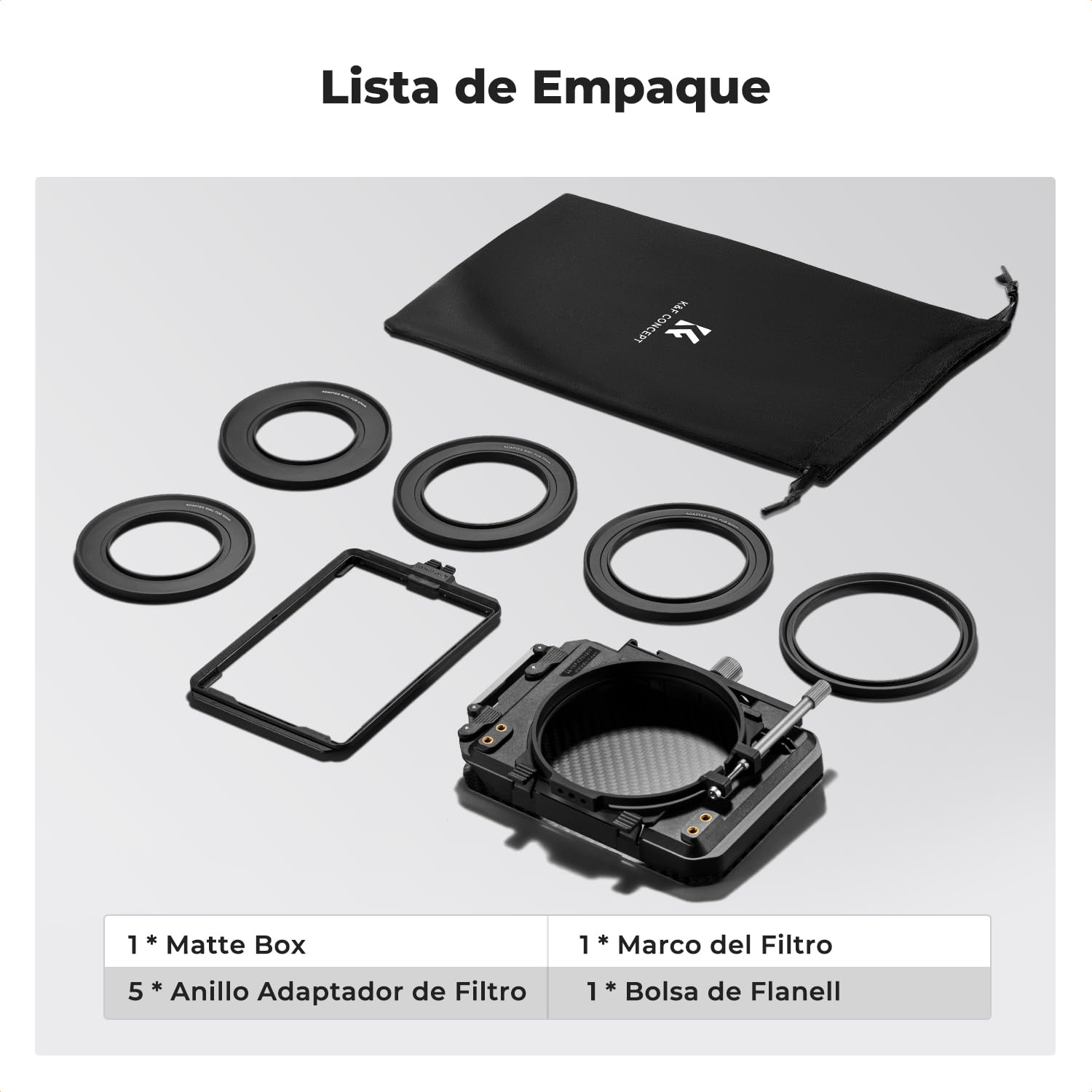 K&F CONCEPT Mini Matte Box,Bandera Superior Fibra de Carbono con 1 Bandeja de Filtro de 4" x 5,65" con 5 Adaptadores de Anillo Circular (67/72/77/82/95mm)