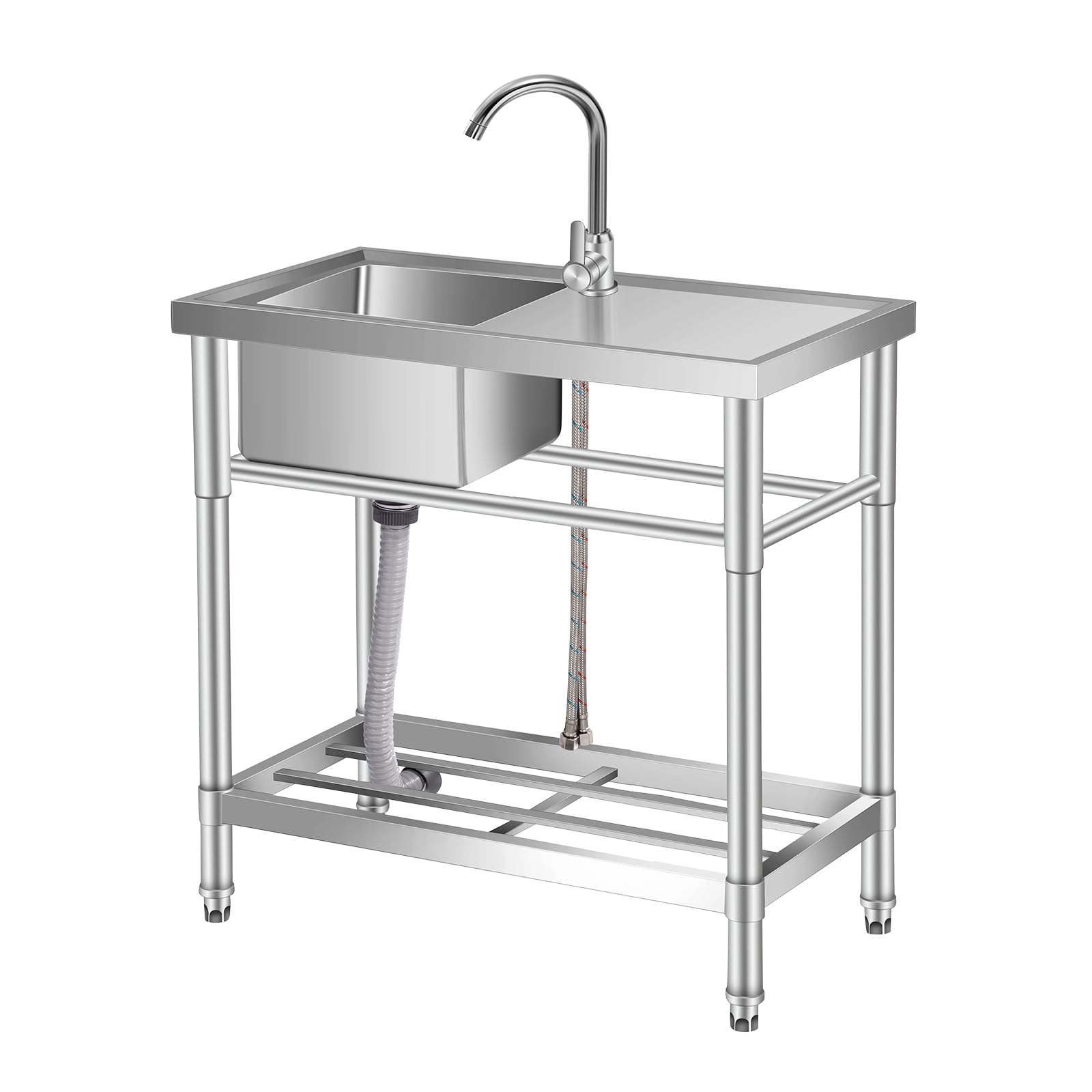 Garvee Évier Utilitaire Autoportant en Acier Inoxydable 30 Pouces, Mitigeur Chaud/Froid avec Plan de Travail Intégré et Étagère de Rangement, Évier Utilitaire Cuisine Garage Restaurant