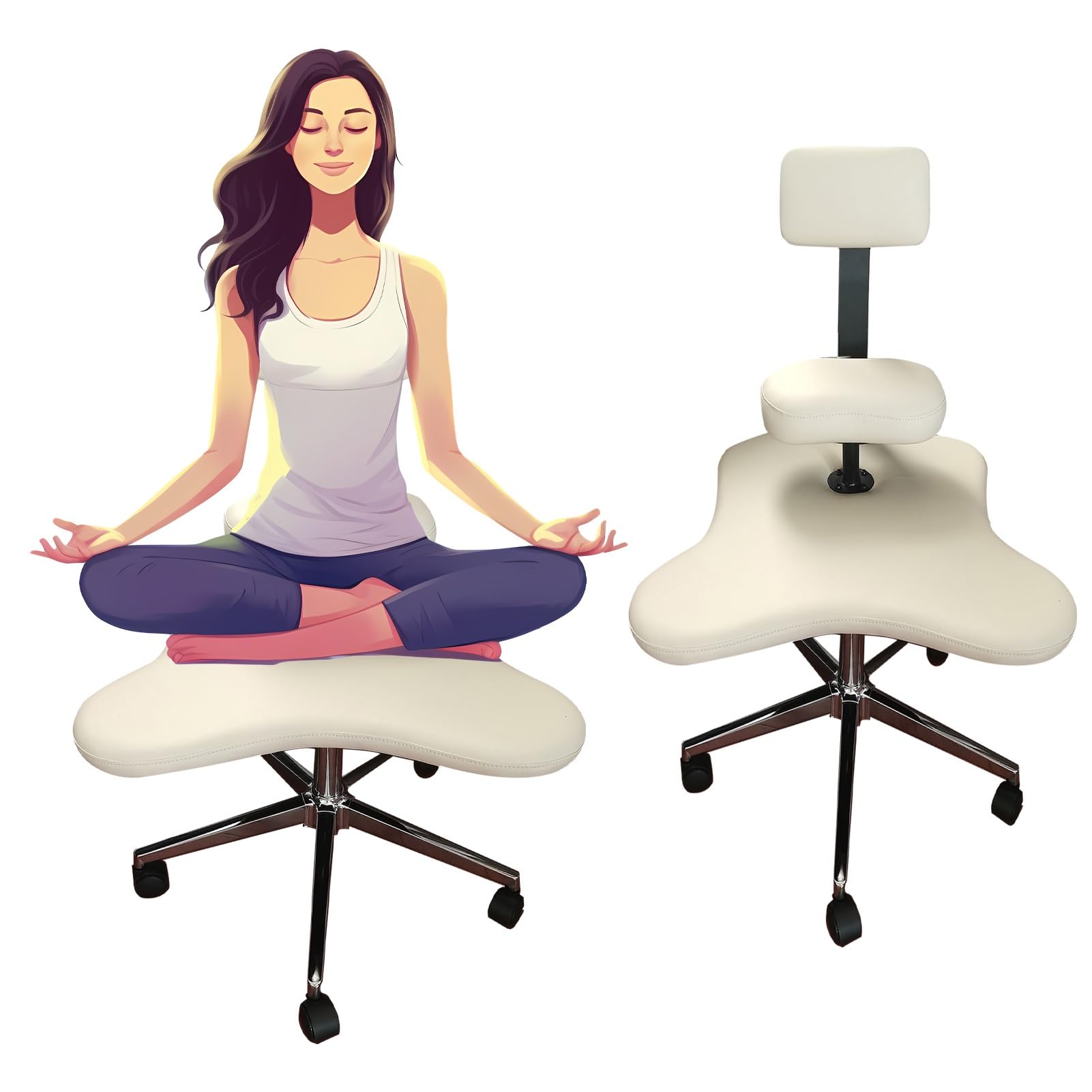 MallCreaty Ergonomische Meditatiestoel, ADHD Stoel Met Lendensteun En Wielen In Hoogte Verstelbaar Bureaustoel Met Gekruiste Poten En Beensteun Criss Cross Chair Zwart