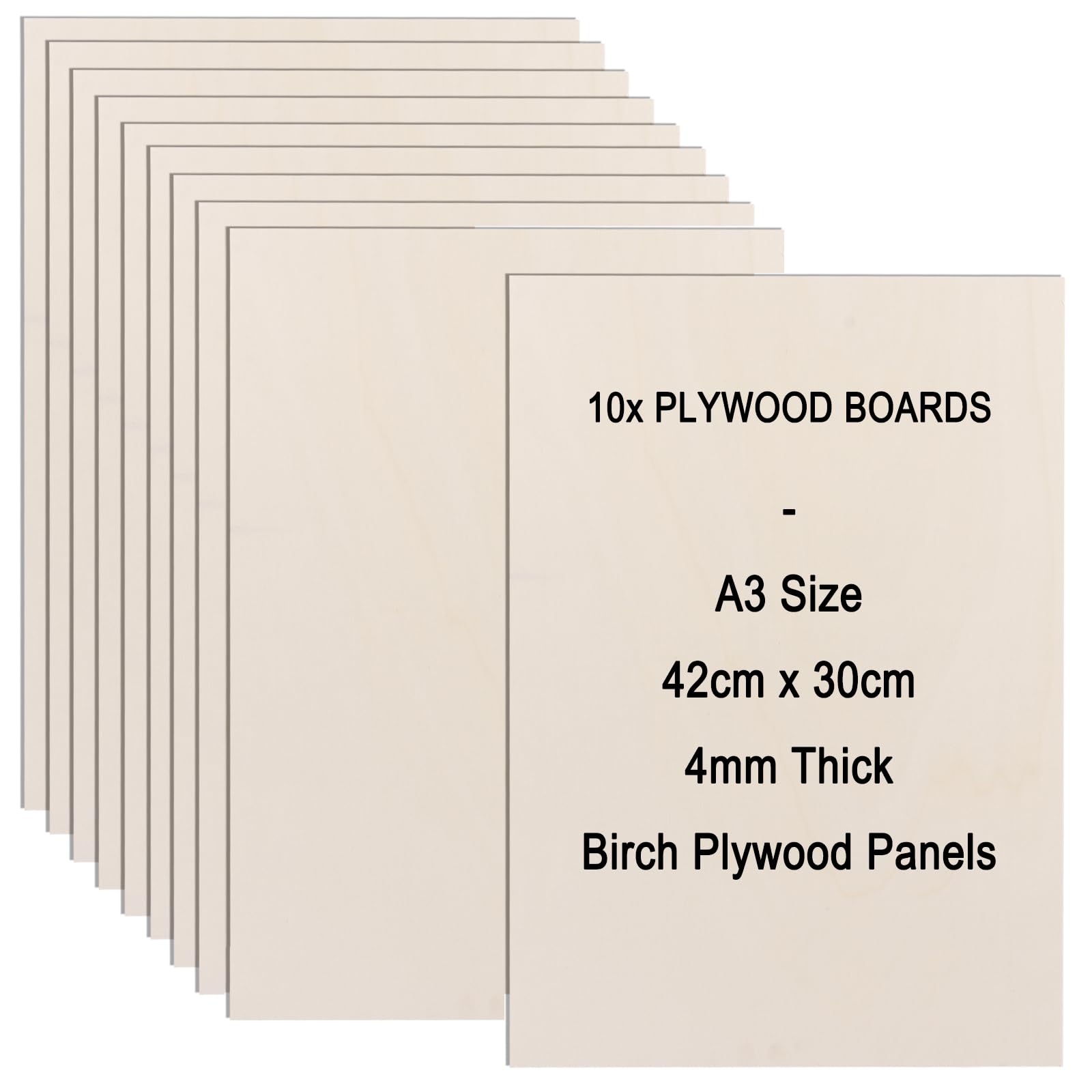 10 x A3 Plywood 4 mm Birch Plywood | 420 x 300 (+/- 0.5) mm | Thin Wood Cuts | Perfect Sheet for Fretsaw, Pyrography, Laser Cut, CNC Router, Openwork