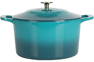 Martha Stewart Shop Gatwick 7 QT Enamel Cast Iron Dutch Oven, Emerald Ombre w/Gold Knob