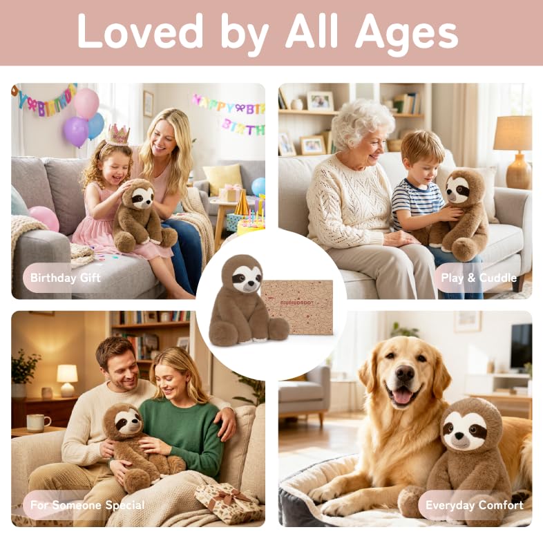 Image of Niuniu Daddy Weighted Stuffed Animals, 14 in 3.5 lbs, Sloth Plush for Kids | Heavy sensory lap pad, lying body pillow for sleeping, machine wash, huggable plushies, soothing gift for kids and adults