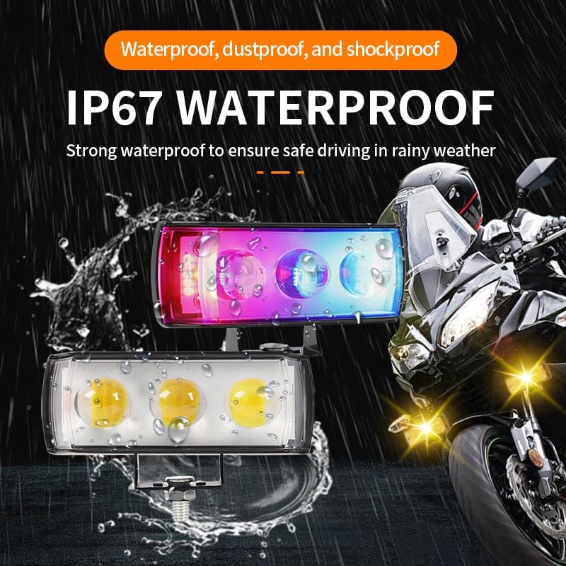 Image of Night-Drive 3 LED Lens Fog Flashing Light | White & Amber Auxiliary Projector Spot Lights for Motorcycles, Cars, Scooty & Electric Vehicles (45W, 2-Pack)