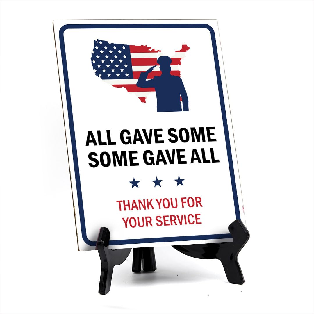 All Gave Some Some Gave All Thank You For Your Service Table Sign With Acrylic Stand (6x8“) Honor Veterans with Military Table Signs | US Pride |