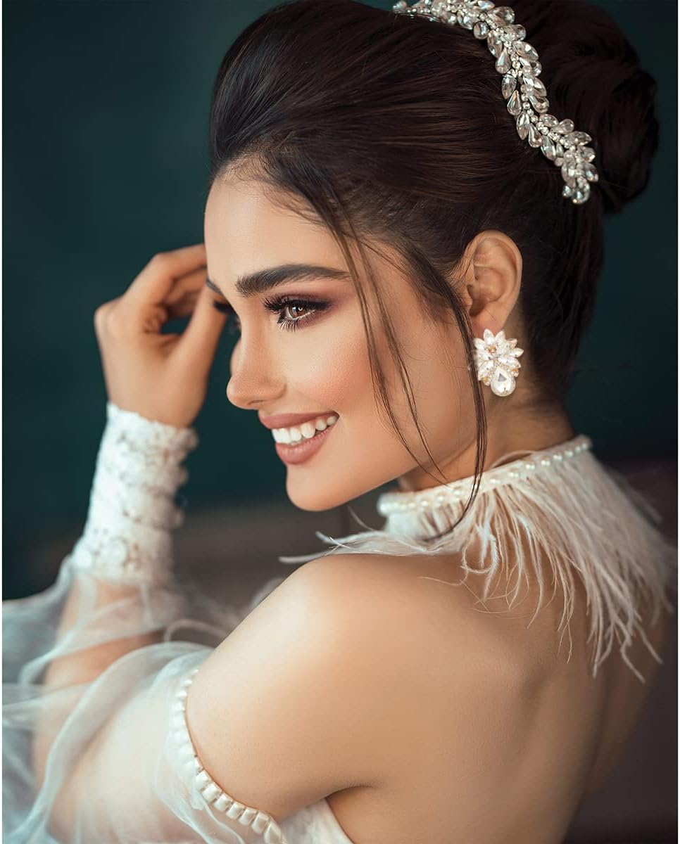 Vintage Rhinestone Statement Earrings Sparkly Wedding Bridal Prom Crystal Cluster Drop Dangle Earrings for Women - Image 2