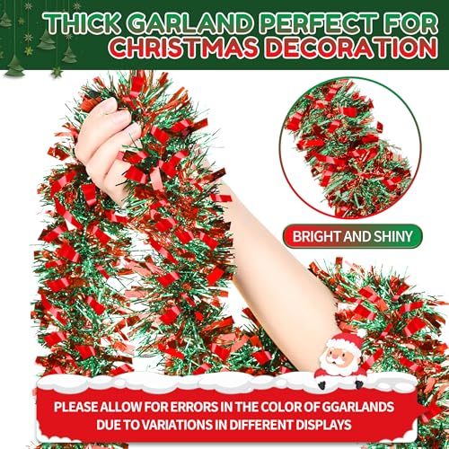 Image of 50 Ft Christmas Tinsel Garland Thick Tinsel Garland Xmas Tree Decorations Metallic Tinsel Twist Garland for Christmas, Birthday, Party Decor Indoor Outdoor Party Supplies