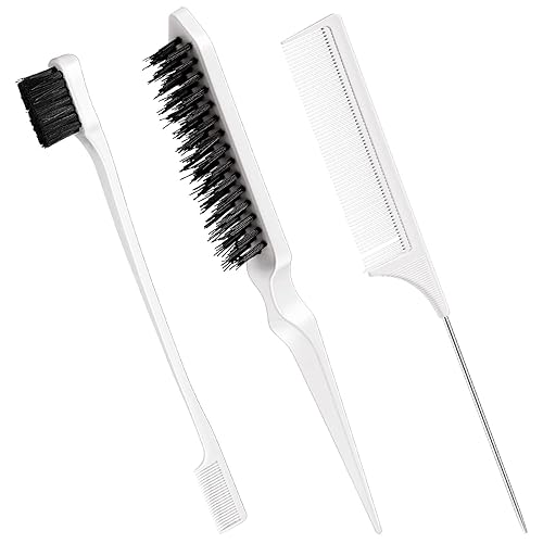 Geiserailie Juego de 3 cepillos de pelo de espalda resbaladiza, cepillo de cerdas para el cabello, cepillo de control de bordes, peine para mujeres,