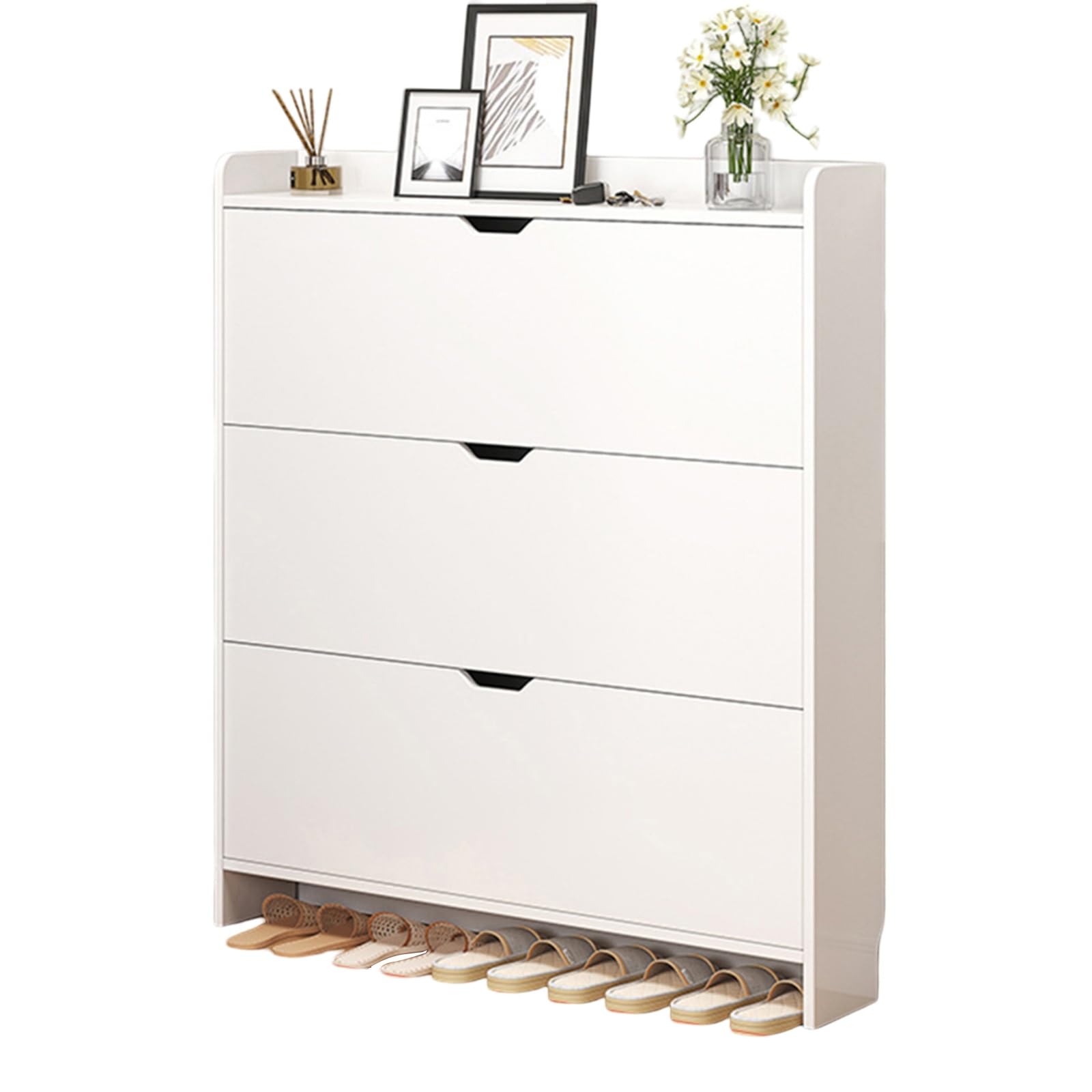 LMYSXAOZ Narrow Shoe Cabinet with 3 Flip Drawers for Behind The Door, Slim Freestanding Hidden Organizer, Pet-Proof Shoes Storage Rack Entryway Living Room, White(L100cm x W17cm H115cm)