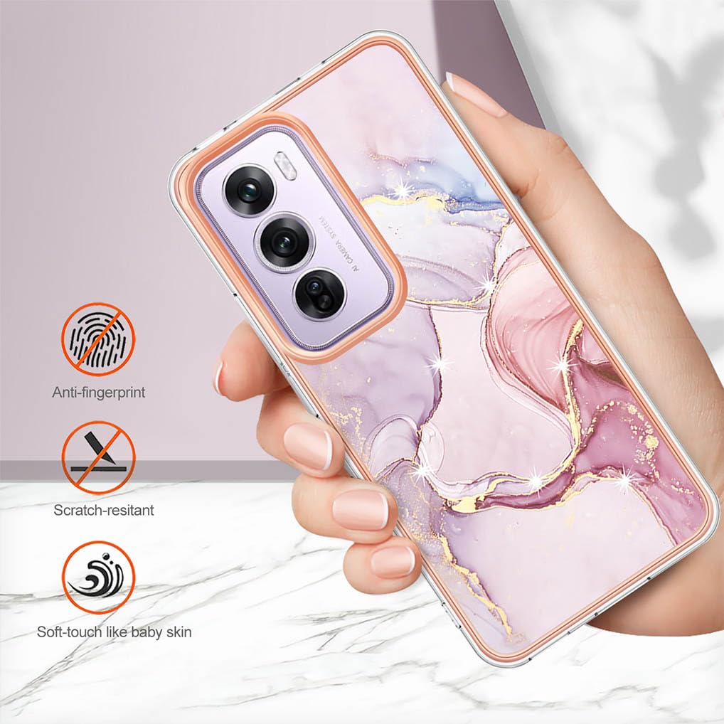 SEAHAI Cover Per Oppo Reno 12 5G | Custodia TPU Ultrasottile A Colori Sfumati | Morbida E Antiurto | Ricarica Wireless | Rosa/Oro - 2
