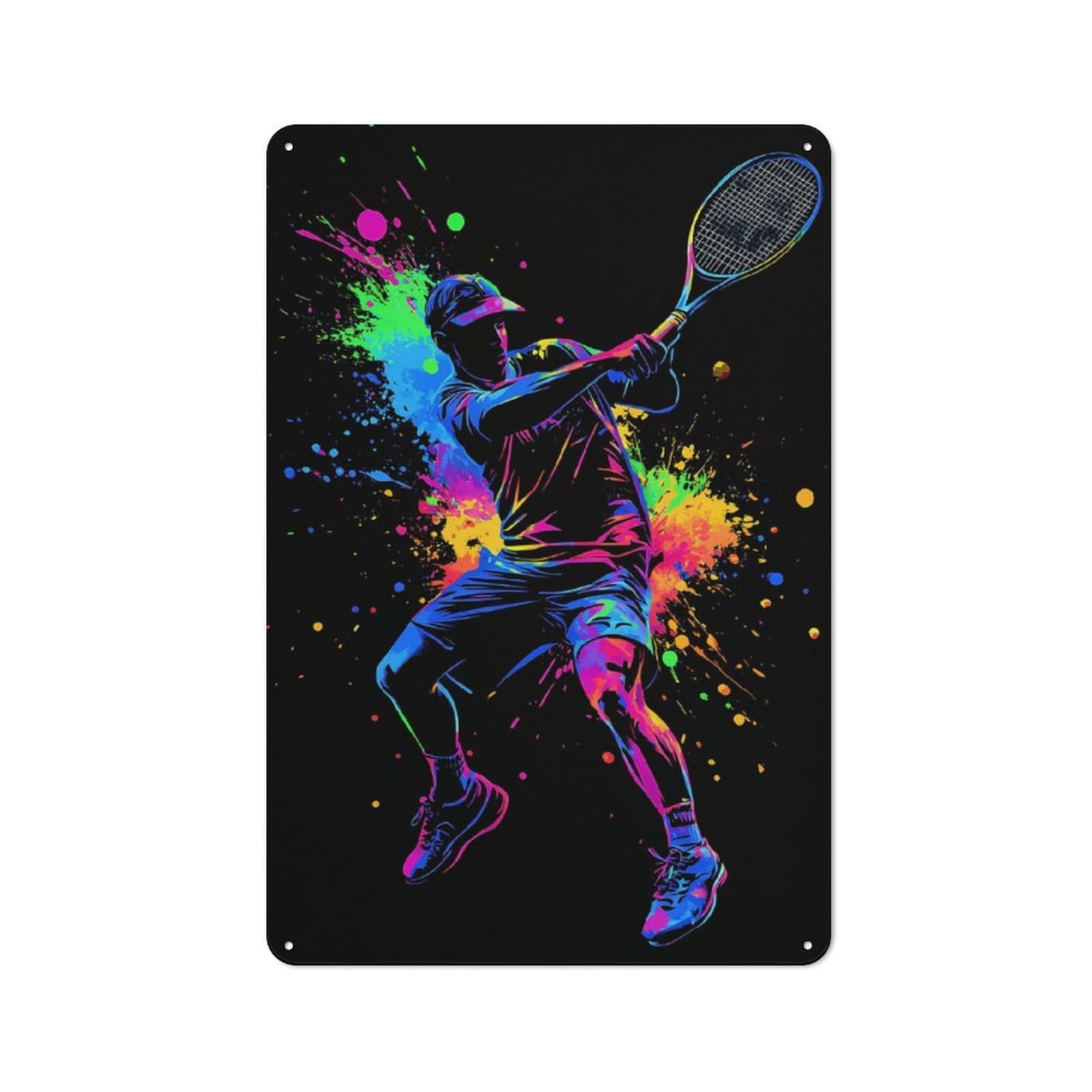 Junmoney Tennis Player Silhouette Printed Metal Sign 30X20cm For Café Or Restaurant, For Hospitality Interior Collectors