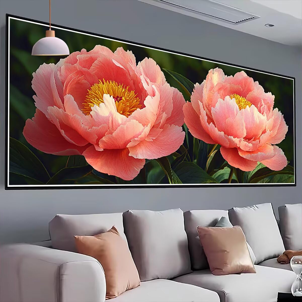 Obraz diamentowy kwiat, 5D diamentowa sztuka kryształowa piwonia wzór, malowanie diamentowe duży rozmiar 230 x 90 cm, DIY diamentowe malowanie na Boże Narodzenie dekoracja ścienna, pomysły na prezent