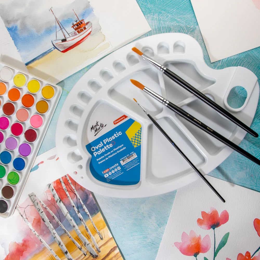 Mont Marte Tavolozza Pittura – Ovale – 34x25 cm – Paletta ideale per Artisti per Gouache, Pittura Acrilica e Acquerelli – Tavolozza di Pittura con un totale di 17 Pozzi di Miscelazione